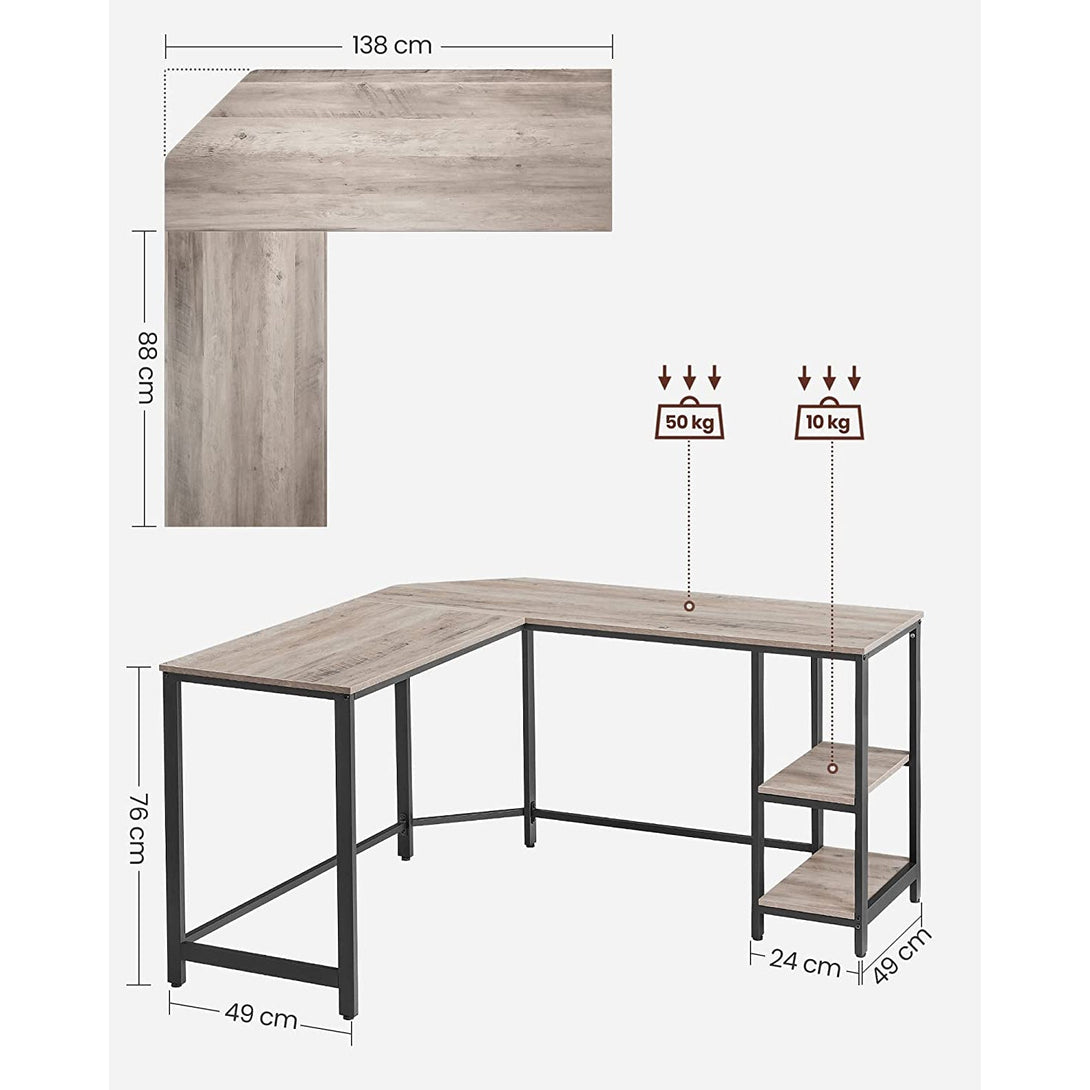 VASAGLE Rohový písací stôl, jednoduchý dizajn, 138 x 138 x 75 cm,  sivý