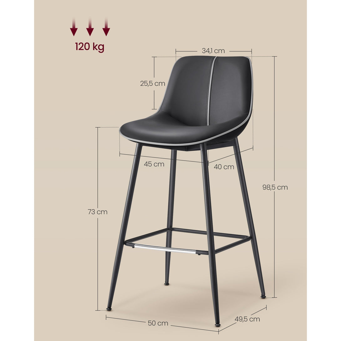 bárszékek 2 db-os szett, ergonomikus háttámlával, műbőr kárpitozással, 73 cm magas, tintafekete-Vashome.sk