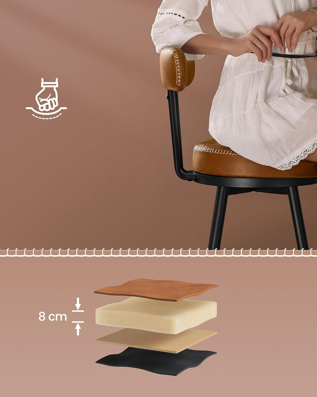 Sada 2 barových stoličiek, otočná barová stolička s operadlom, výška 65 cm, karamelová hnedá-Vashome.sk