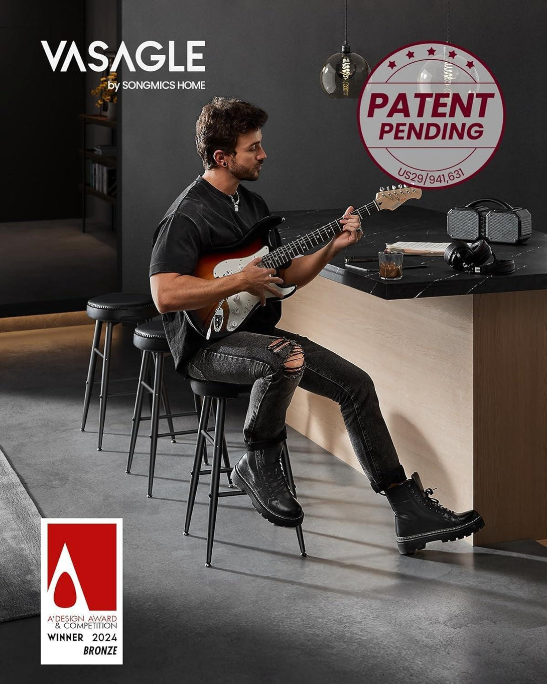 Sada 2 ks barových stoličiek, syntetická koža s prešívaním, čierne-Vashome.sk