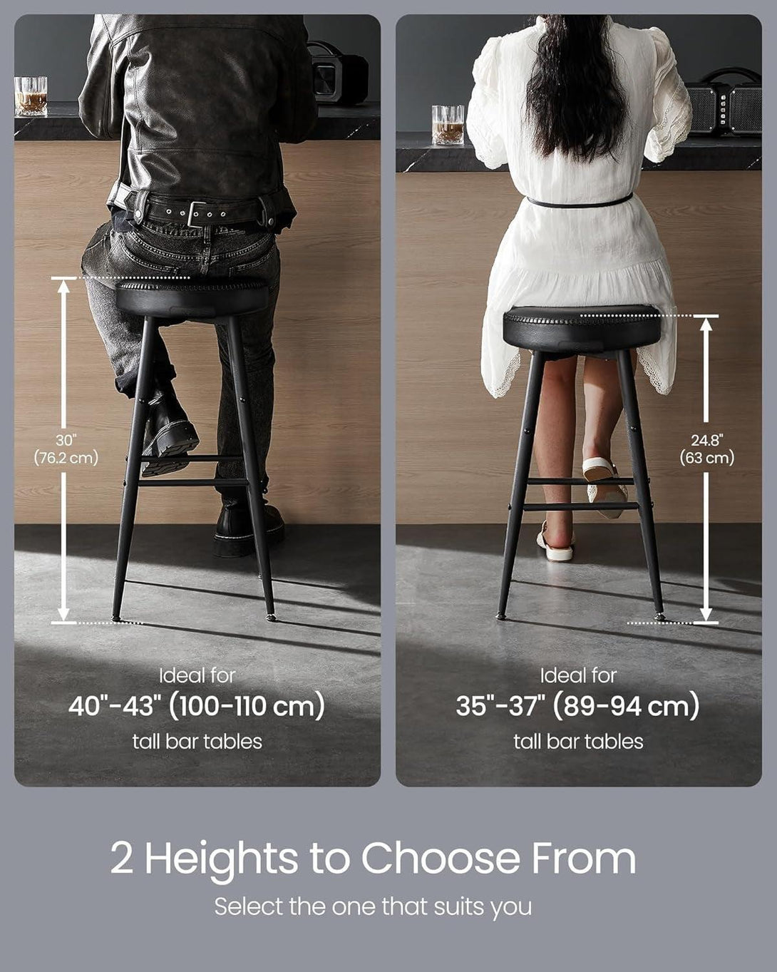 Sada 2 ks barových stoličiek, syntetická koža s prešívaním, čierne-Vashome.sk