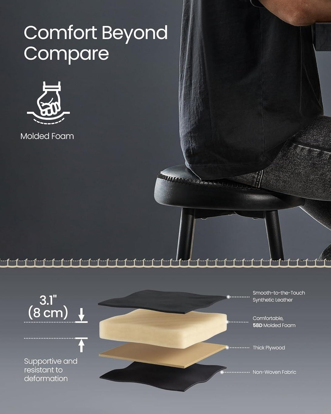 Sada 2 ks barových stoličiek, syntetická koža s prešívaním, čierne-Vashome.sk