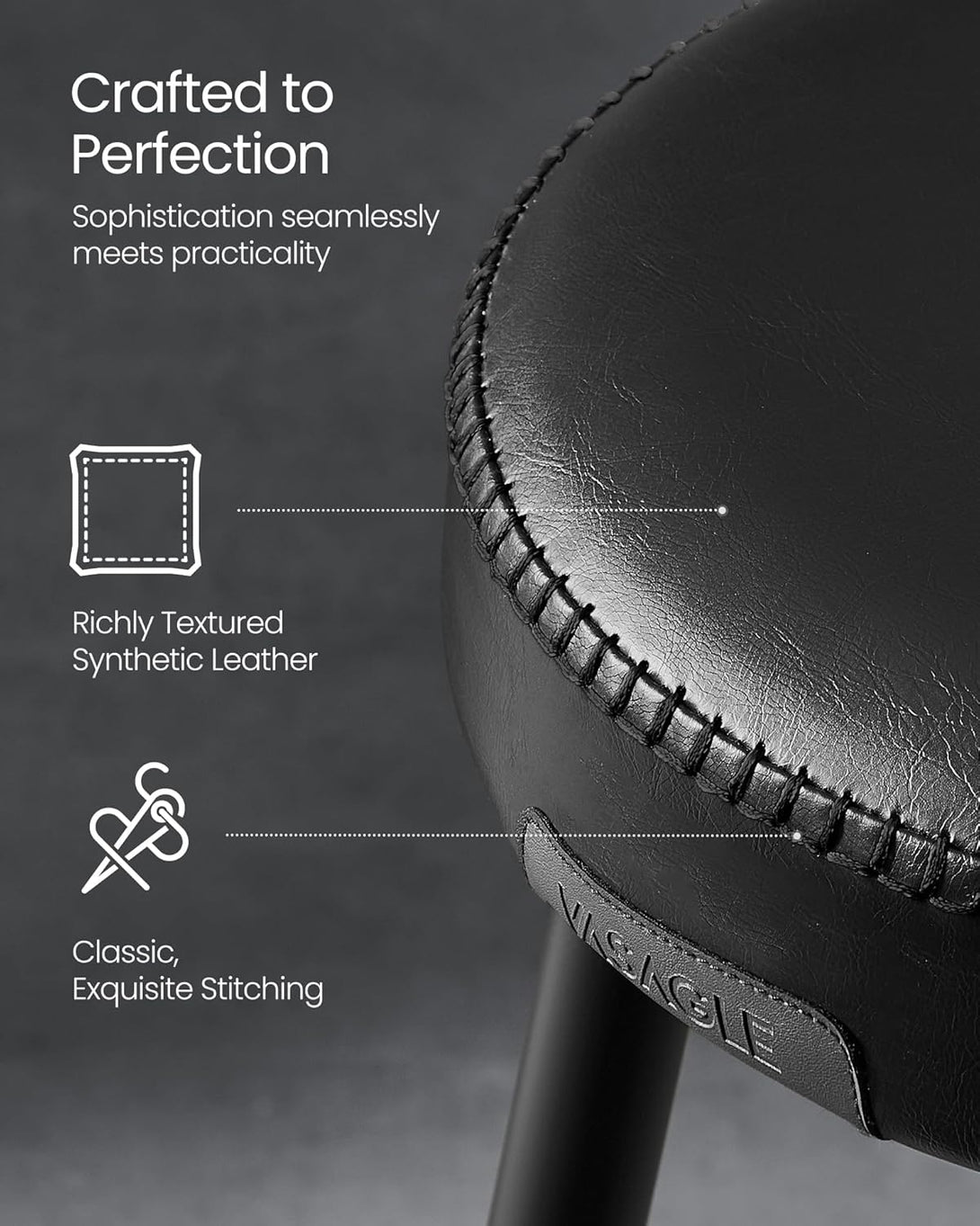 Sada 2 ks barových stoličiek, syntetická koža s prešívaním, čierne-Vashome.sk