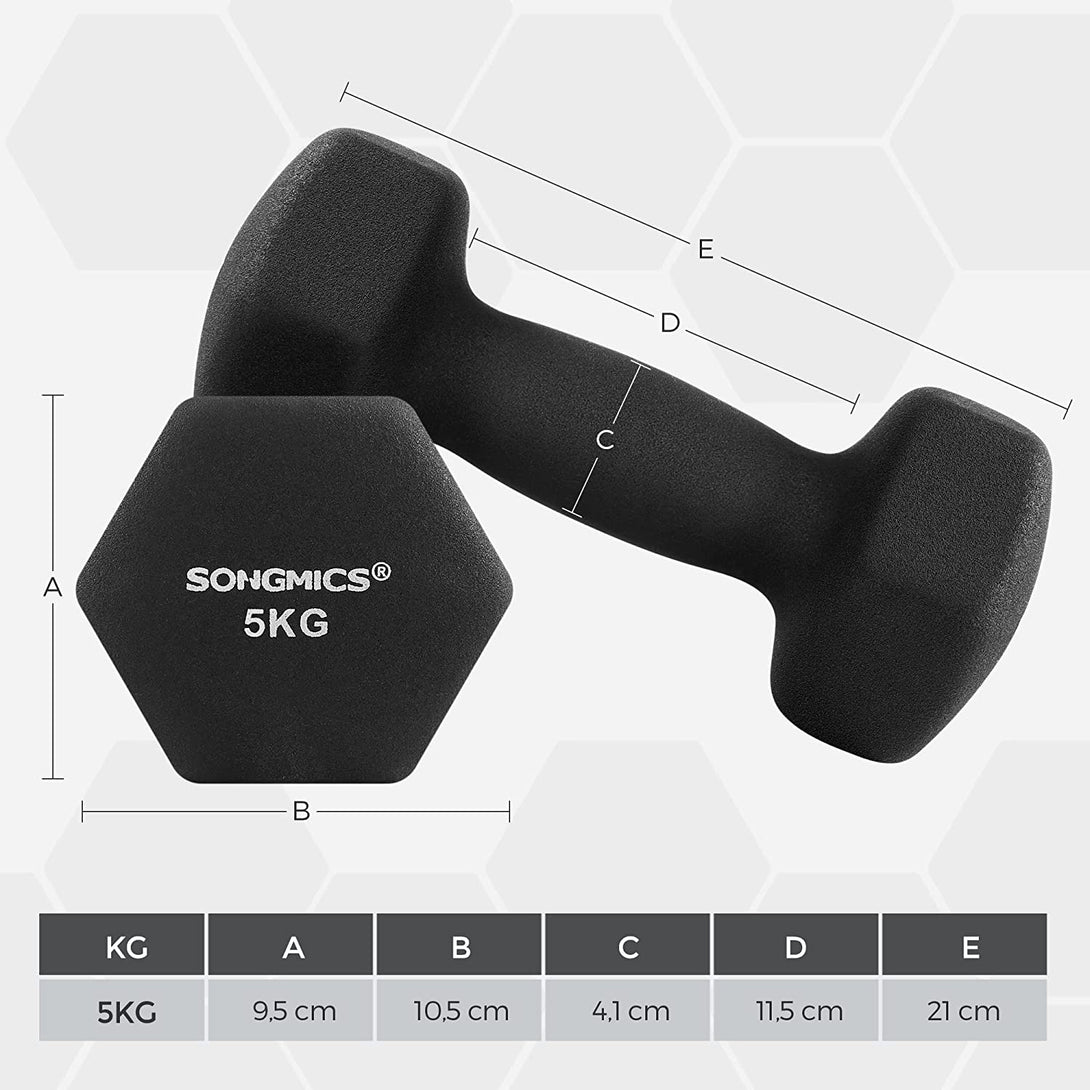 Sada 2 ks činiek, protišmykové neoprénové ručné závažia 2 x 5 kg, čierne | SONGMICS-Vashome.sk