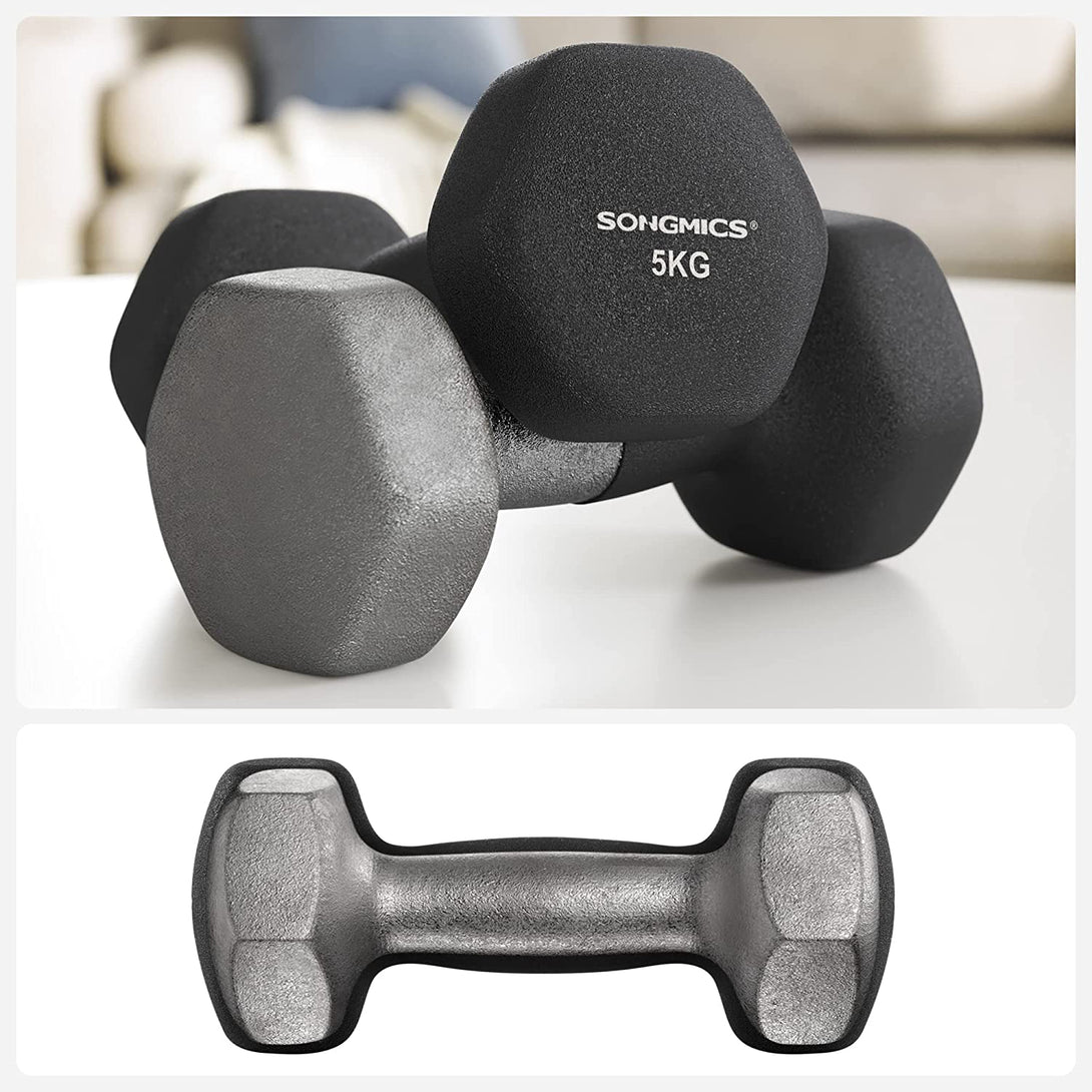 Sada 2 ks činiek, protišmykové neoprénové ručné závažia 2 x 5 kg, čierne | SONGMICS-Vashome.sk
