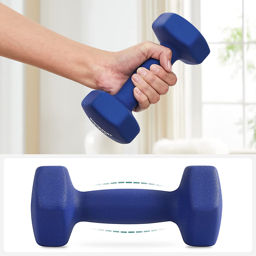Sada činiek 2 x 2,5 kg, protišmykové činky s matným neoprénovým povrchom, modré | SONGMICS-Vashome.sk