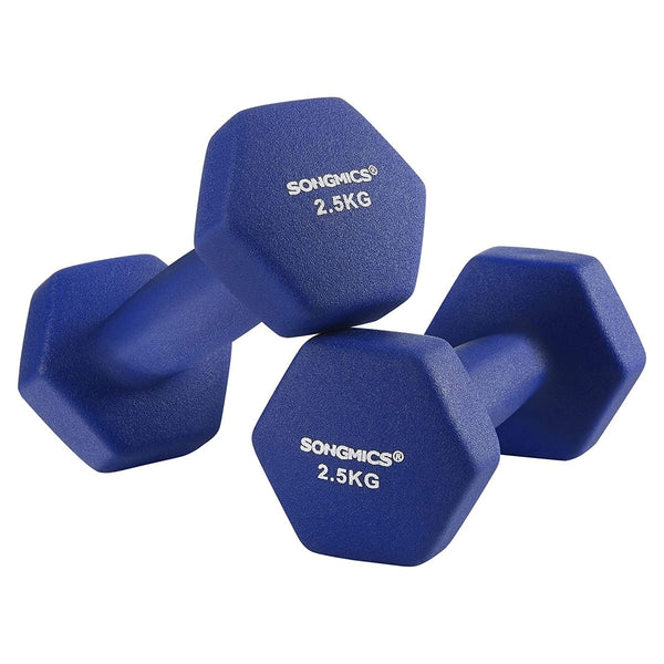 Sada činiek 2 x 2,5 kg, protišmykové činky s matným neoprénovým povrchom, modré | SONGMICS-Vashome.sk
