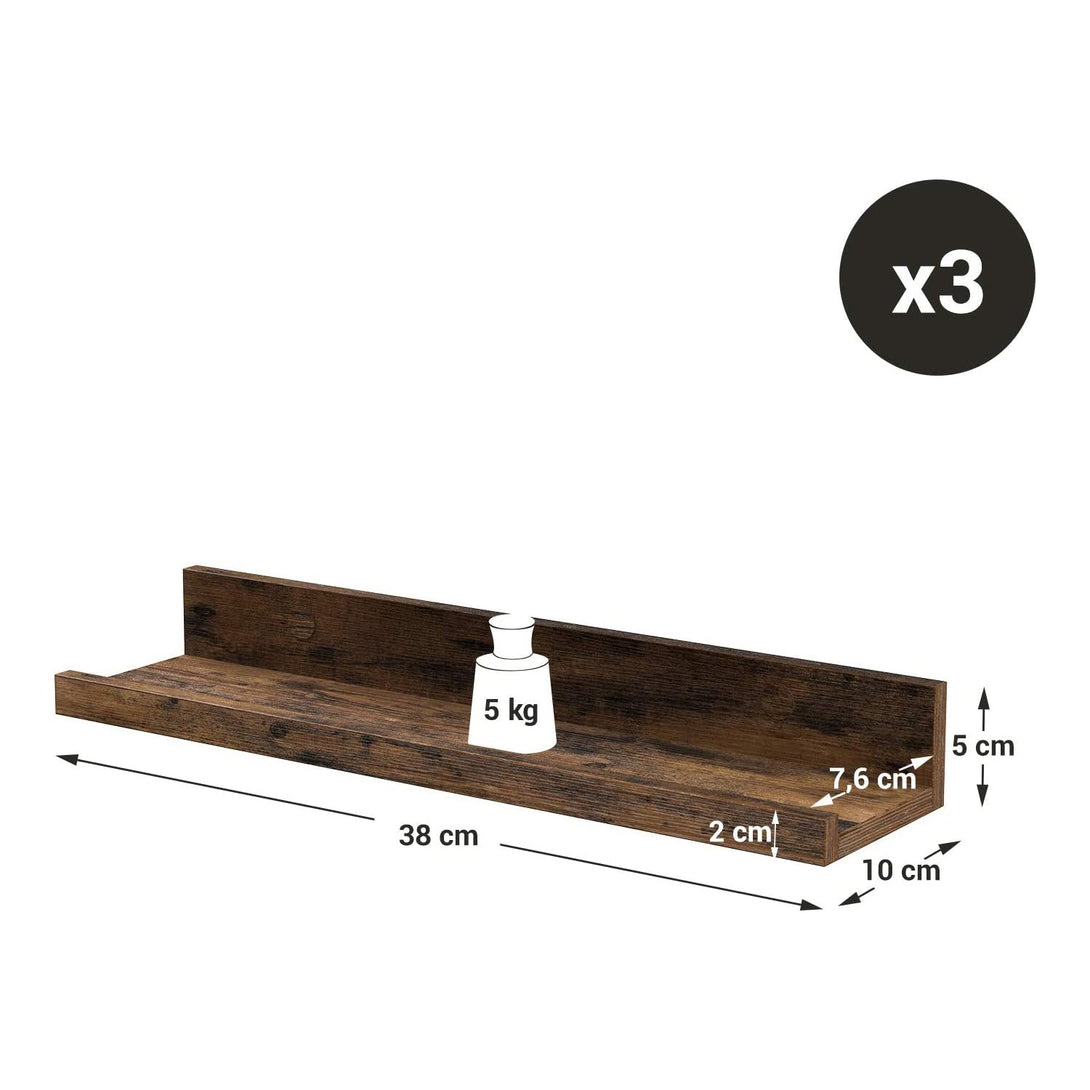 VASAGLE Sada nástenných plávajúcich políc 3 ks, 38 x 10 cm, rustikálna hnedá-Vashome.sk
