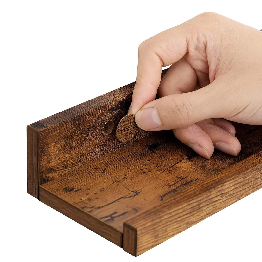 VASAGLE Sada nástenných plávajúcich políc 3 ks, 38 x 10 cm, rustikálna hnedá-Vashome.sk