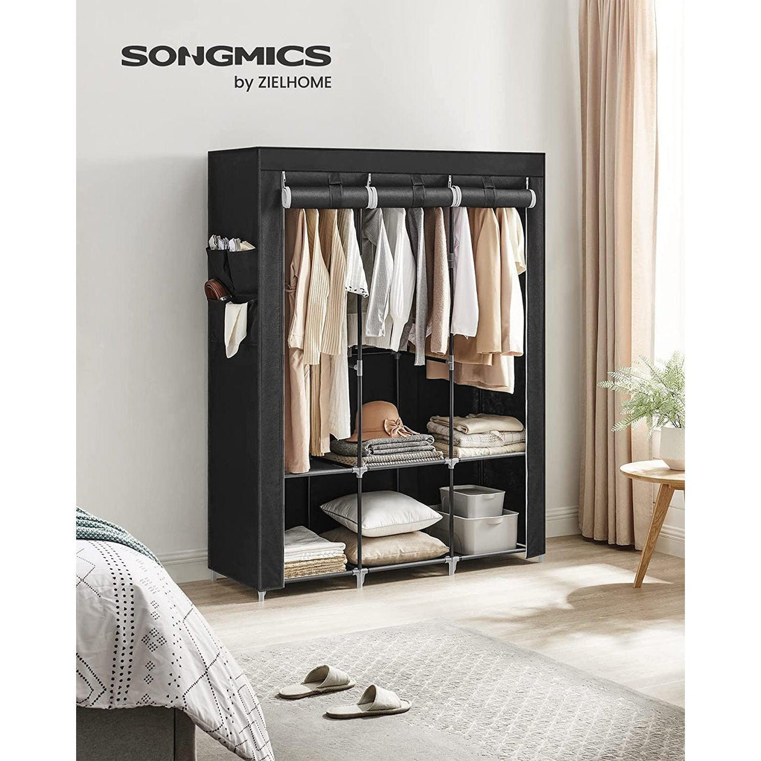 Šatníková skriňa, prenosná skriňa s krytom, 4 bočné vrecká, čierna | SONGMICS-Vashome.sk