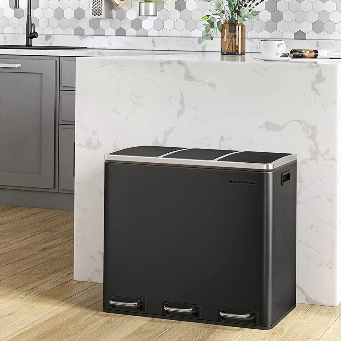 Selektívny odpadkový kôš pedálový 54L, 3x18 L, čierny | SONGMICS-Vashome.sk