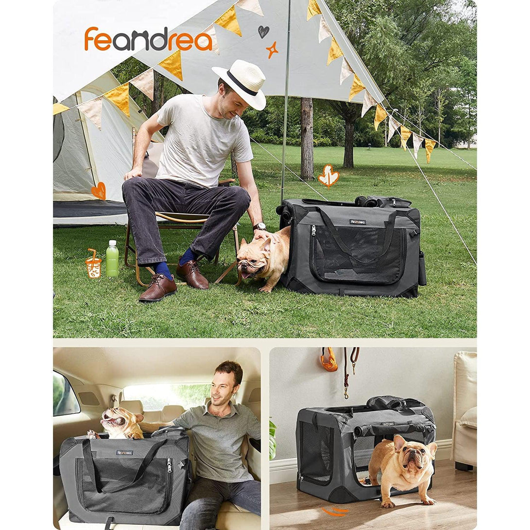 Skladací nosič pre domáce zvieratá, prepravný box, veľkosť M, sivý | FEANDREA-Vashome.sk