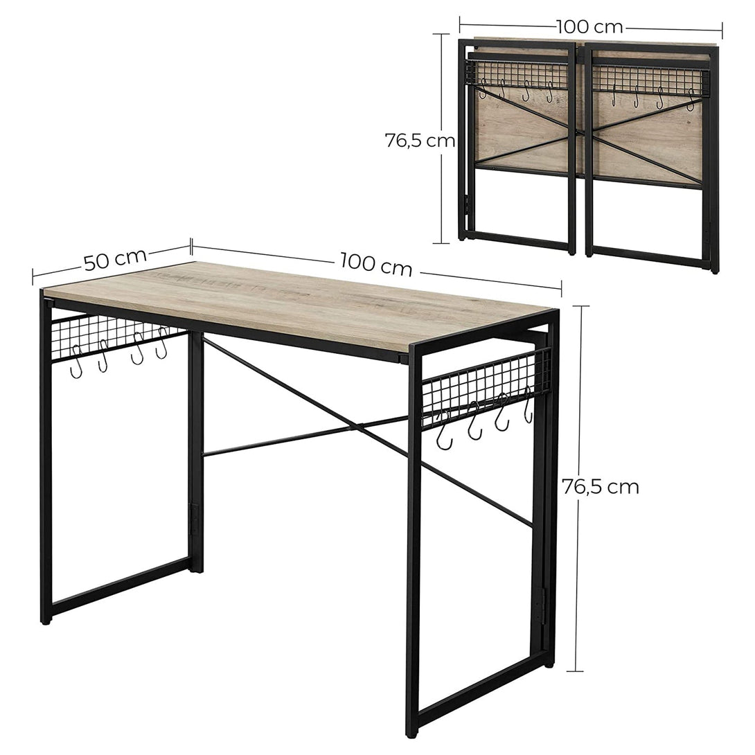VASAGLE Skladací písací stôl s 8 háčikmi 100 x 50 x 76,5 cm, greige/čierny-Vashome.sk