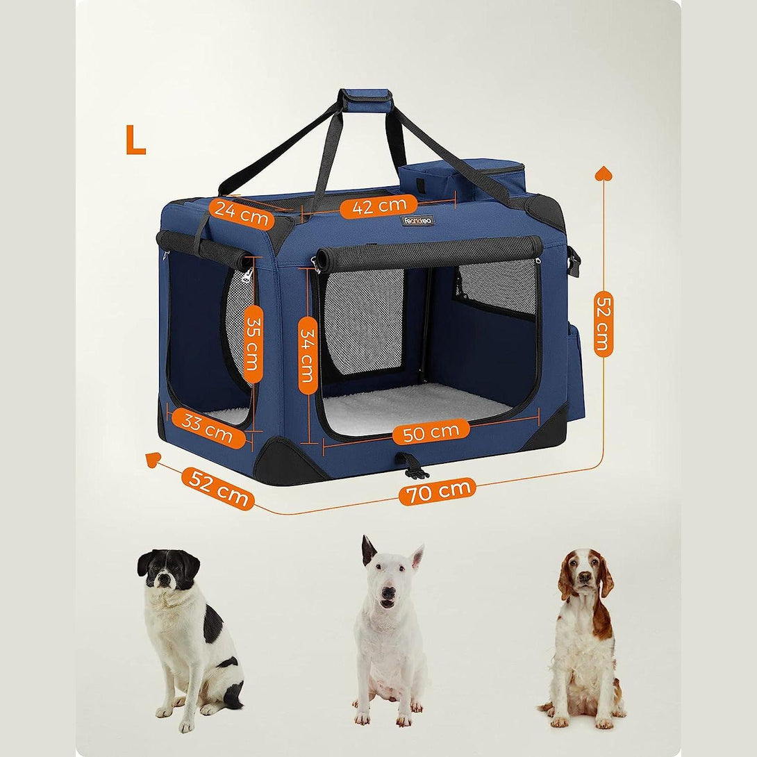 Skladacia prenosná taška pre psov, 70 x 52 x 52 cm, tmavomodrá | FEANDREA-Vashome.sk
