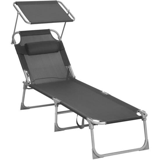 Skladacie lehátko so strieškou, 53 x 193 x 29,5 cm, nosnosť do 150 kg, tmavošedé-Vashome.sk