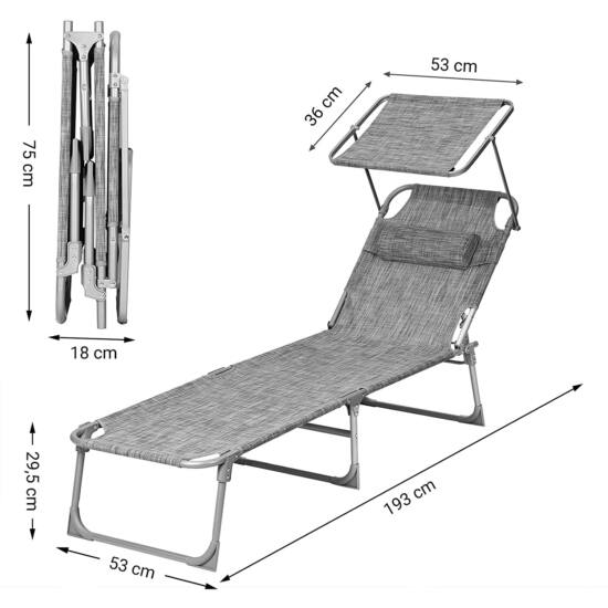 Skladacie lehátko so strieškou, 53 x 193 x 29,5 cm, nosnosť do 150 kg-Vashome.sk