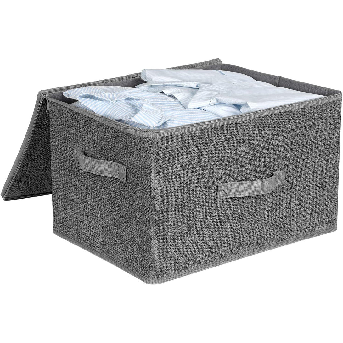 Skladacie úložné boxy s vekom, úchytkou, 3 ks, sivé-Vashome.sk