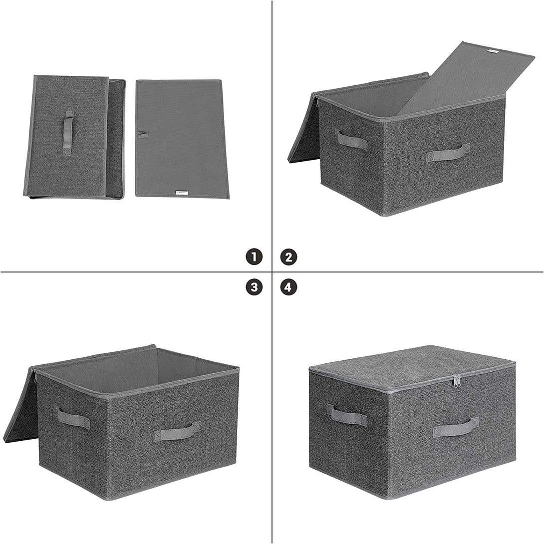 Skladacie úložné boxy s vekom, úchytkou, 3 ks, sivé-Vashome.sk