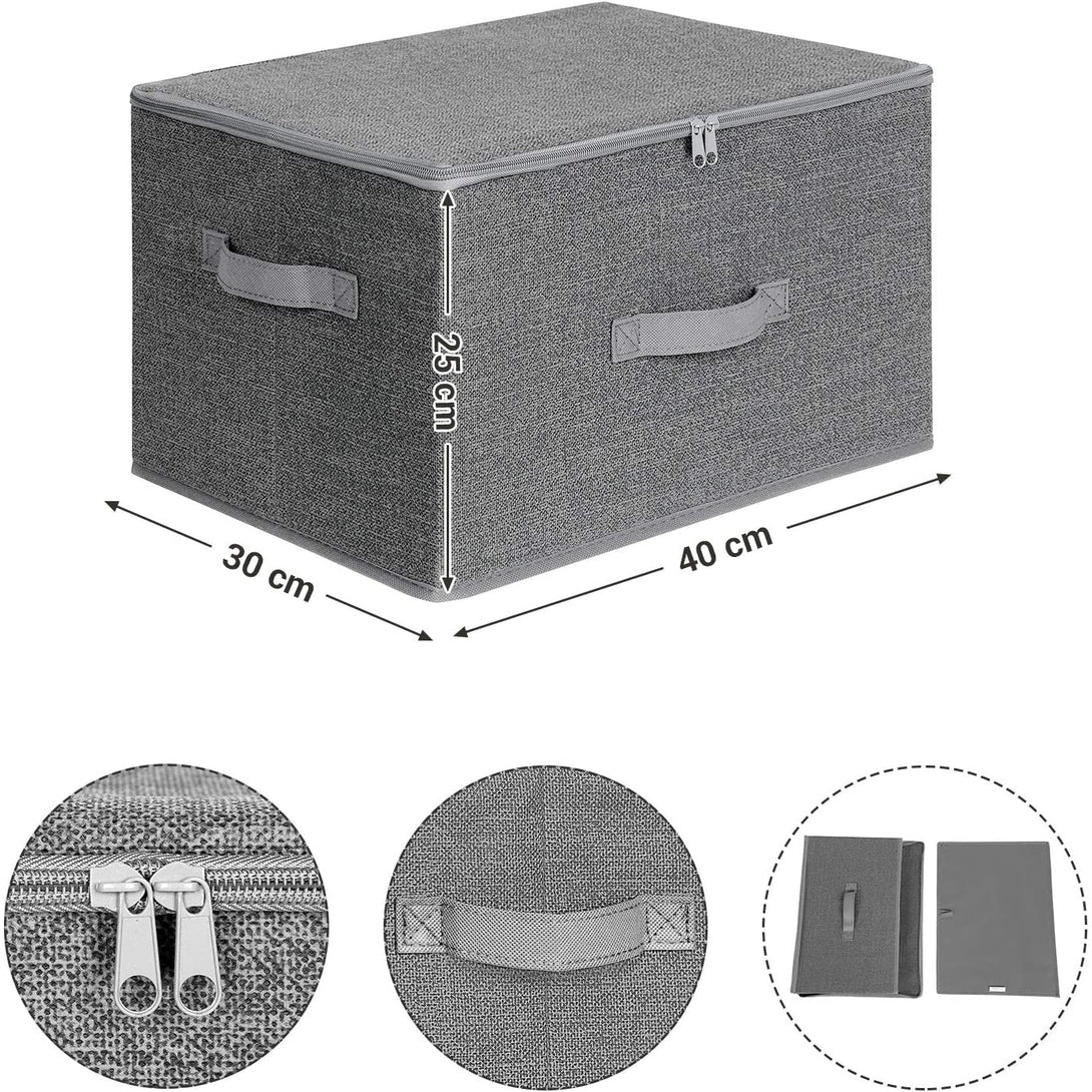 Skladacie úložné boxy s vekom, úchytkou, 3 ks, sivé-Vashome.sk