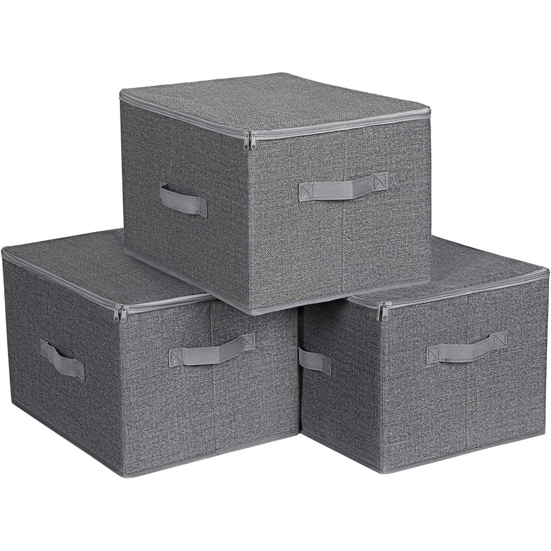 Skladacie úložné boxy s vekom, úchytkou, 3 ks, sivé-Vashome.sk