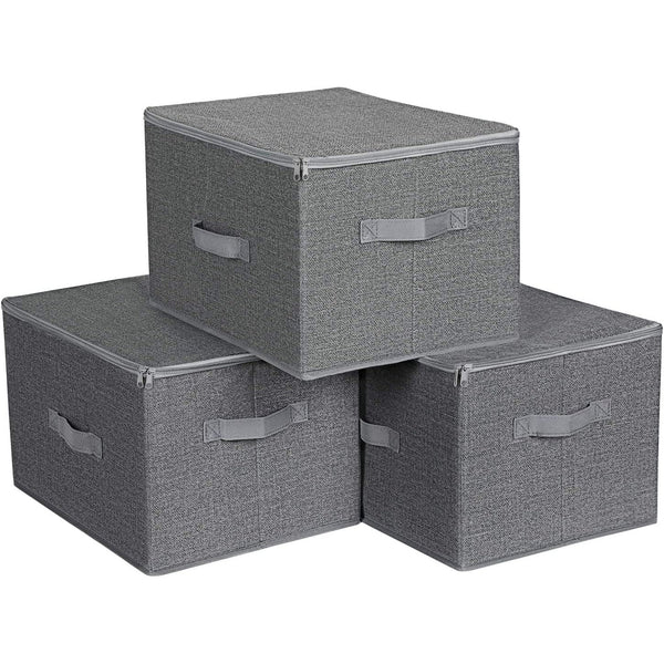 Skladacie úložné boxy s vekom, úchytkou, 3 ks, sivé-Vashome.sk