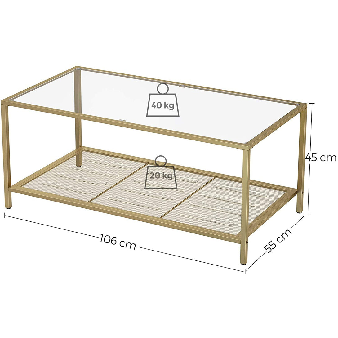 VASAGLE Sklenený konferenčný stolík, 106 x 45 x 55 cm, zlatý-Vashome.sk