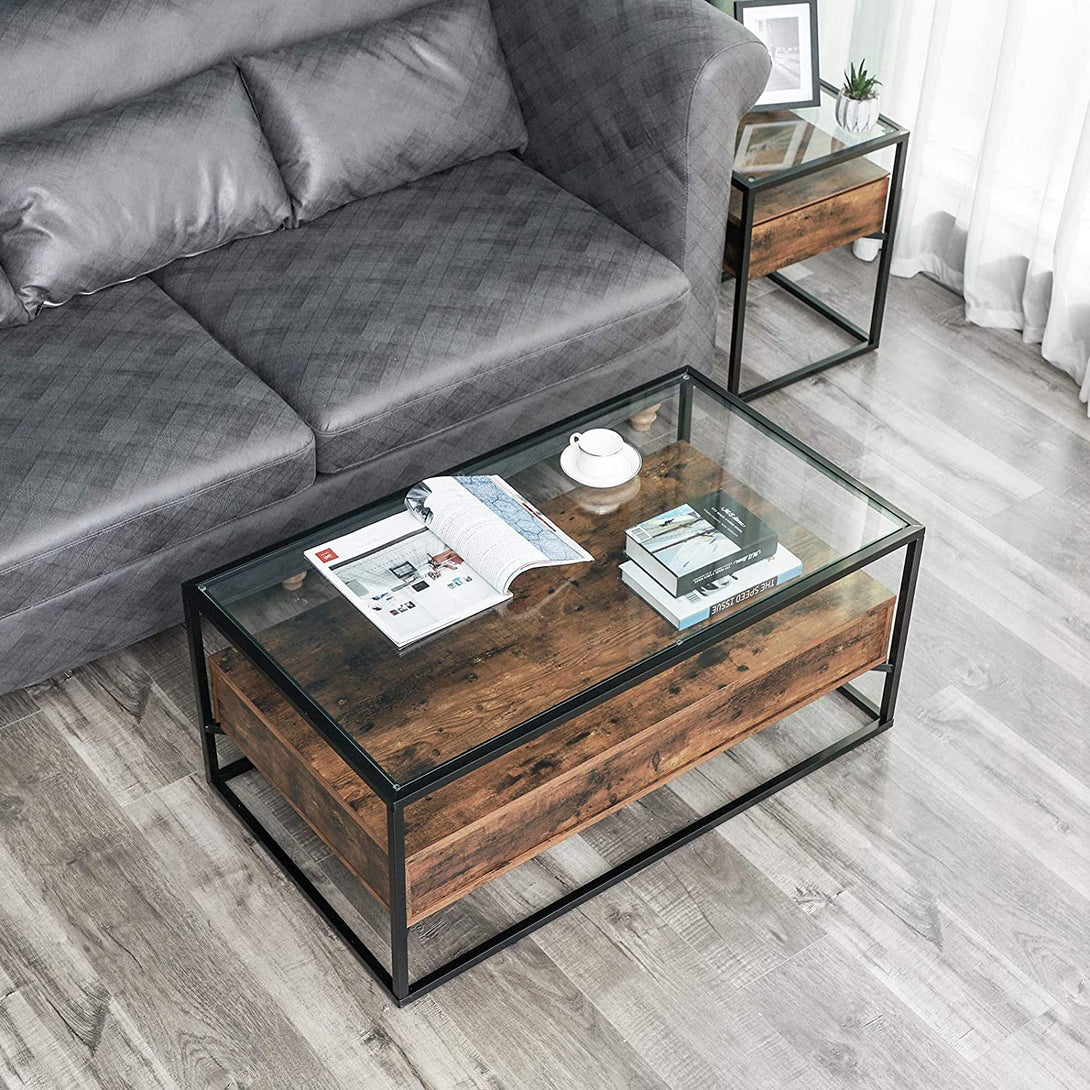 Sklenený konferenčný stolík v rustikálnom štýle 106 x 57 x 45 cm-Vashome.sk