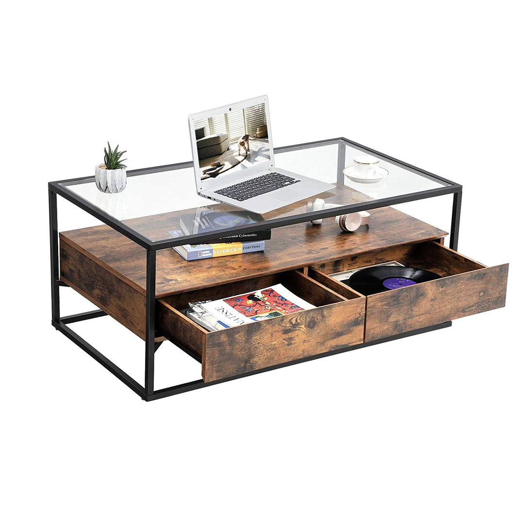 Sklenený konferenčný stolík v rustikálnom štýle 106 x 57 x 45 cm-Vashome.sk