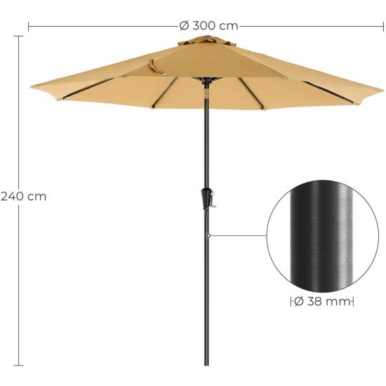 Slnečník, Ø 300 cm, UV ochrana až UPF 50+ (držiak nie je súčasťou balenia)-Vashome.sk