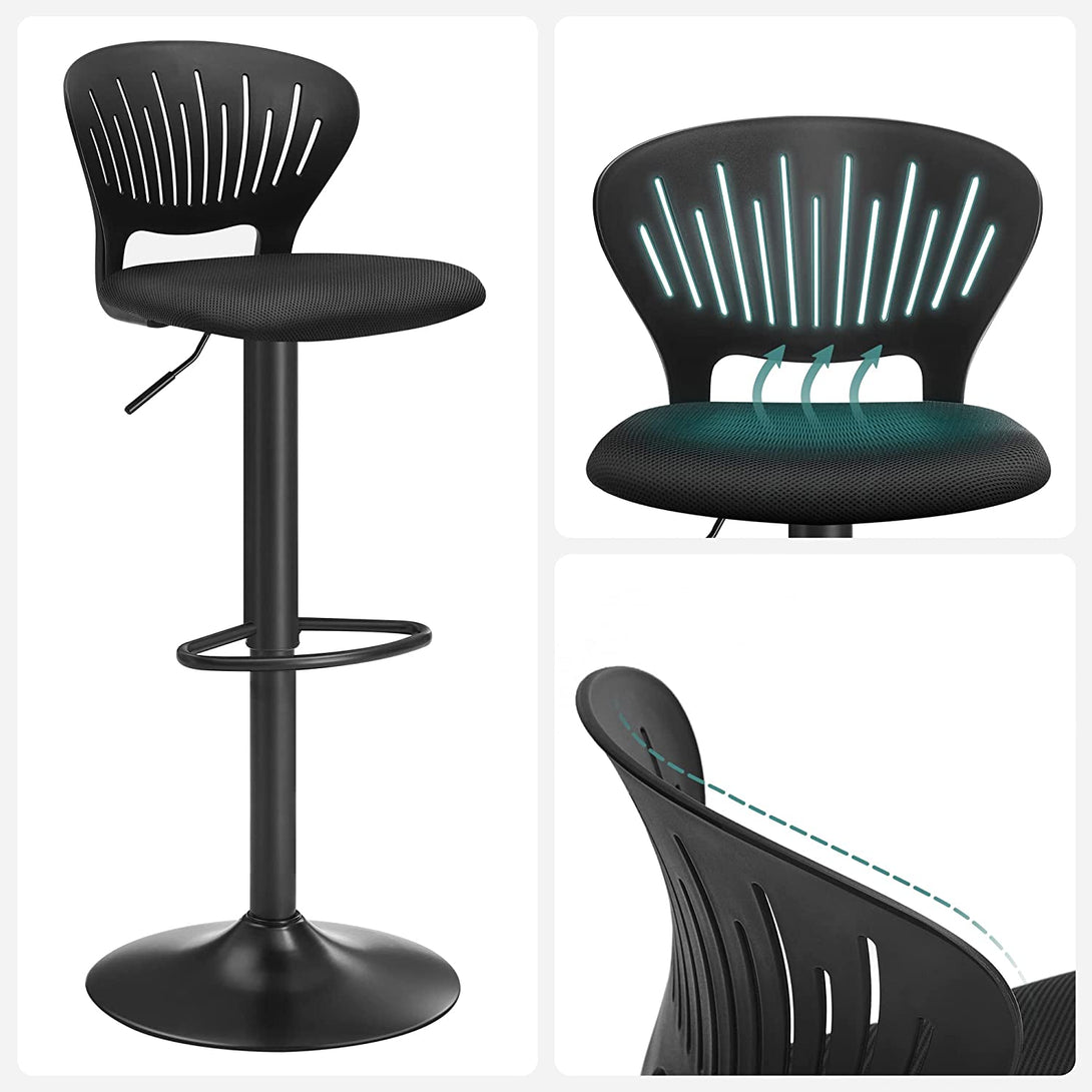 SONGMICS Barové stoličky výškovo nastaviteľné, 2 ks, 40 x 85-107 x 42 cm, čierne-Vashome.sk