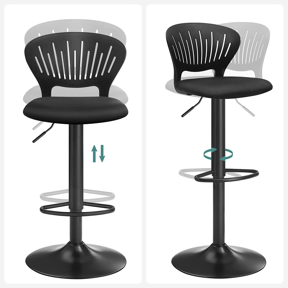 SONGMICS Barové stoličky výškovo nastaviteľné, 2 ks, 40 x 85-107 x 42 cm, čierne-Vashome.sk
