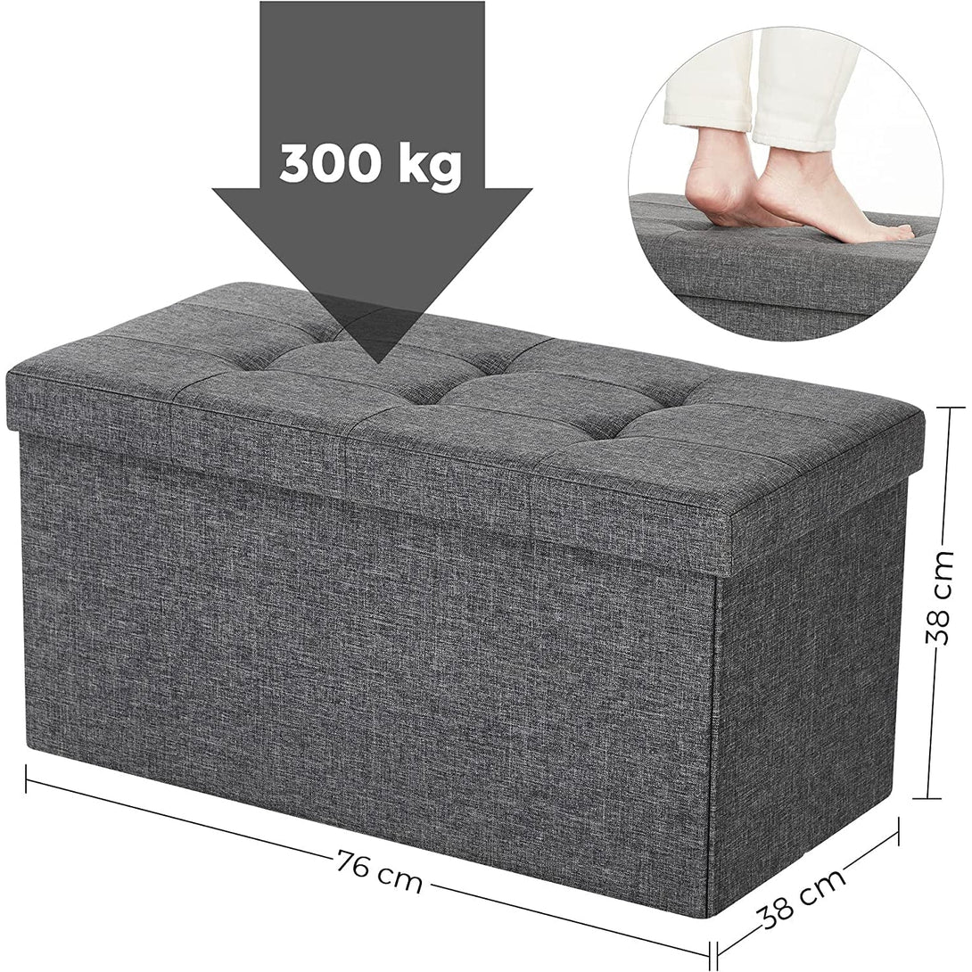 SONGMICS Úložná skladateľná lavica, flexibilná, zaťažiteľná do 300 kg, 80 L, 76 x 38 x 38 cm, tmavo šedá-Vashome.sk