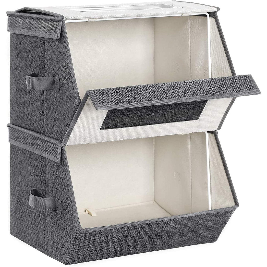 Stohovateľné úložné boxy, sada 2 ks, 38 x 25 x 35 cm, sivé-Vashome.sk