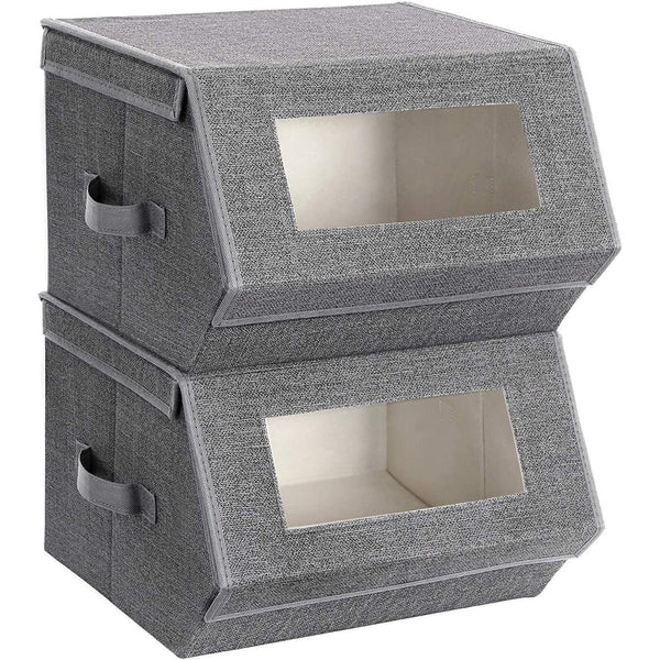 Stohovateľné úložné boxy, sada 2 ks, 38 x 25 x 35 cm, sivé-Vashome.sk