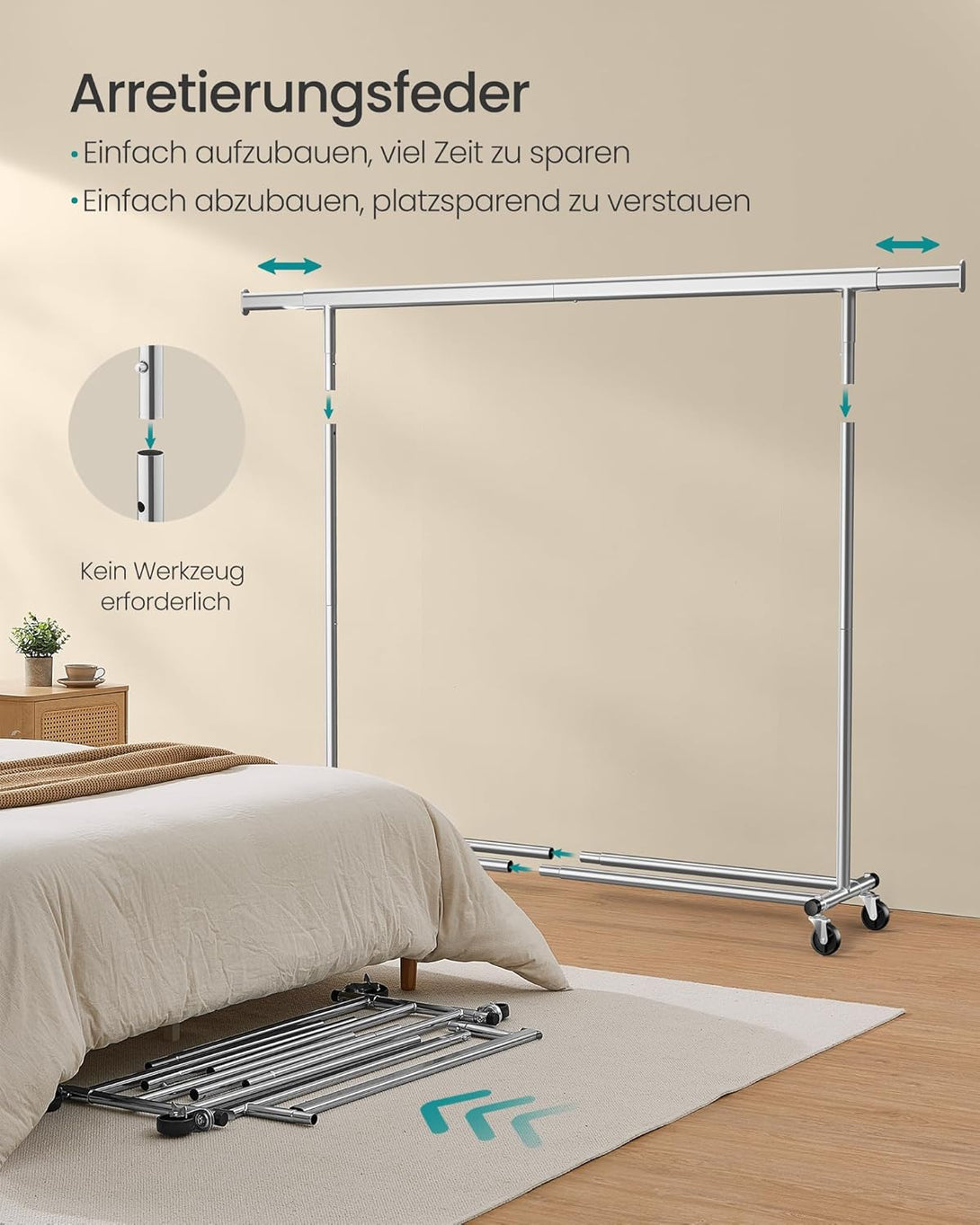 Stojan na šaty, vešiak na oblečenie na kolieskach, nosnosť 150 kg, strieborný-Vashome.sk