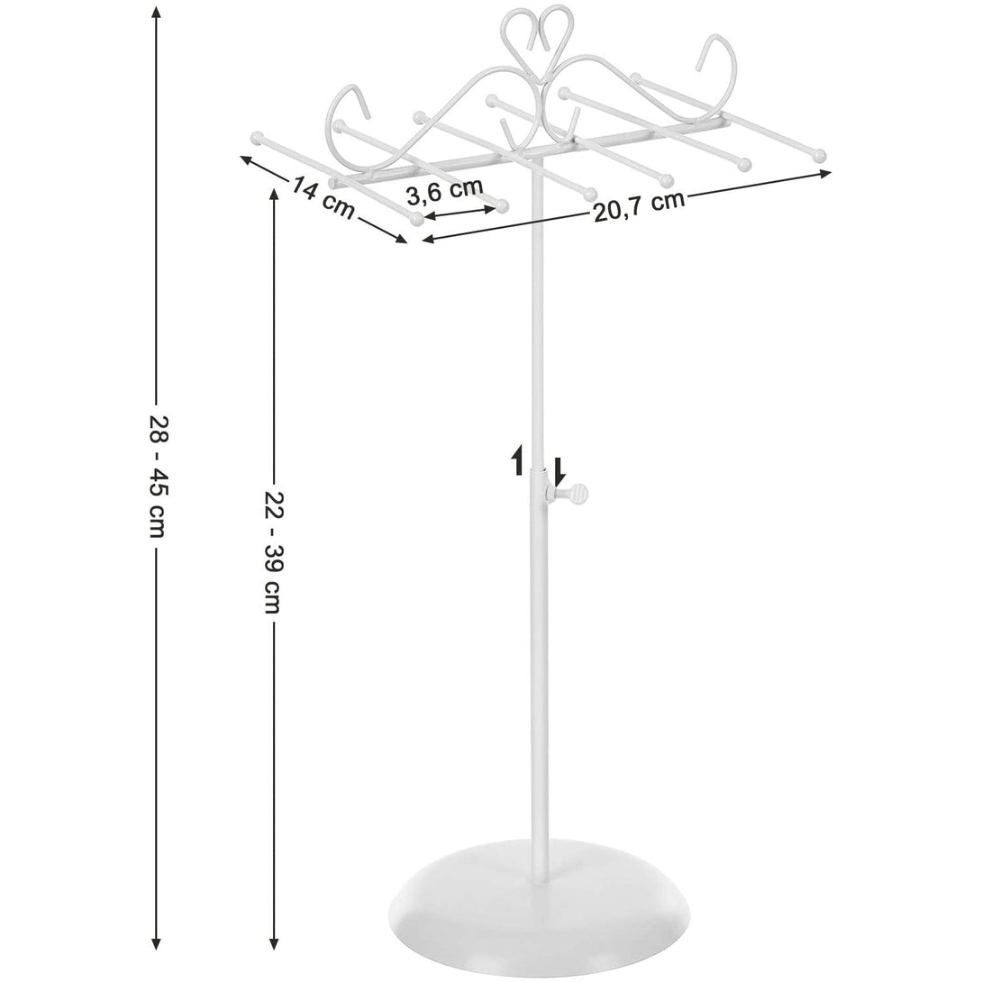 SONGMICS Stojan na šperky kovový, 20,5 x (28-45) x 14 cm, biely-Vashome.sk