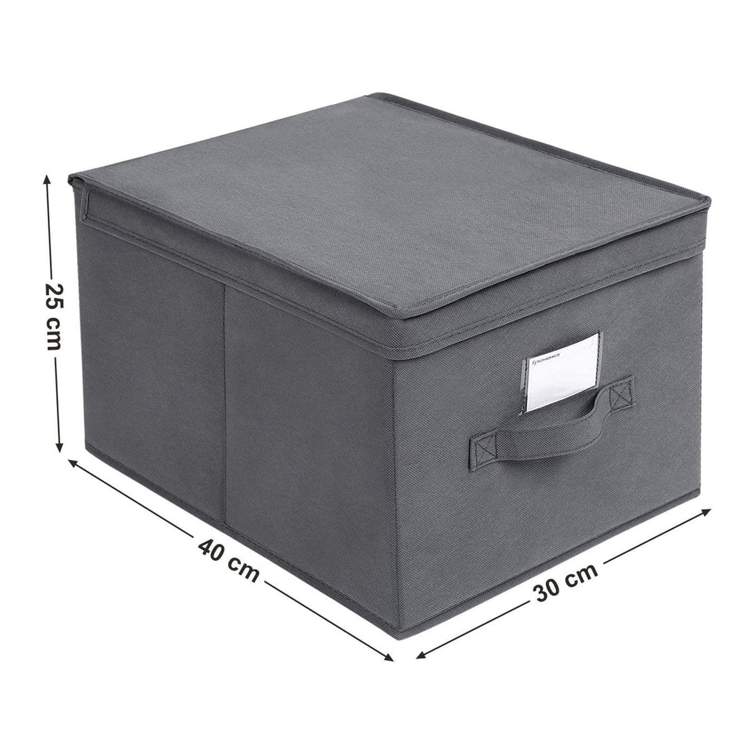 SONGMICS Súprava 3 skladacích úložných boxov s vrchnákom a štítkami 40 x 30 x 25 cm, sivé