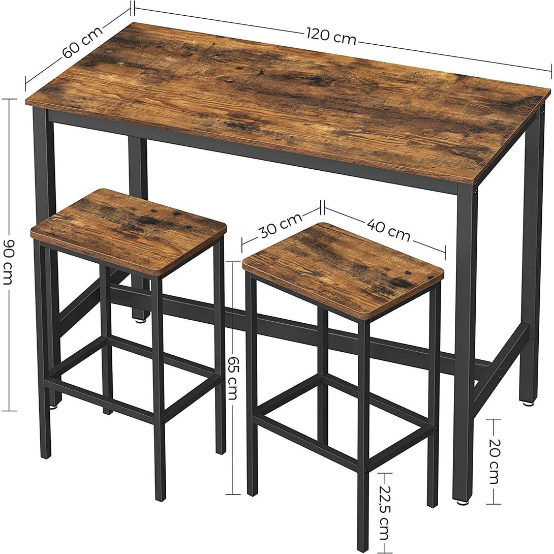 VASAGLE Rustikálny vysoký stôl s 2 barovými stoličkami 120 x 60 x 90 cm-Vashome.sk