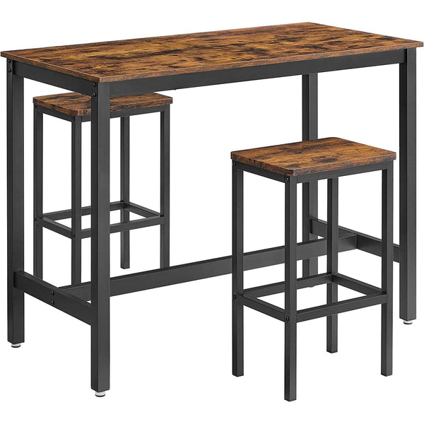 VASAGLE Rustikálny vysoký stôl s 2 barovými stoličkami 120 x 60 x 90 cm-Vashome.sk