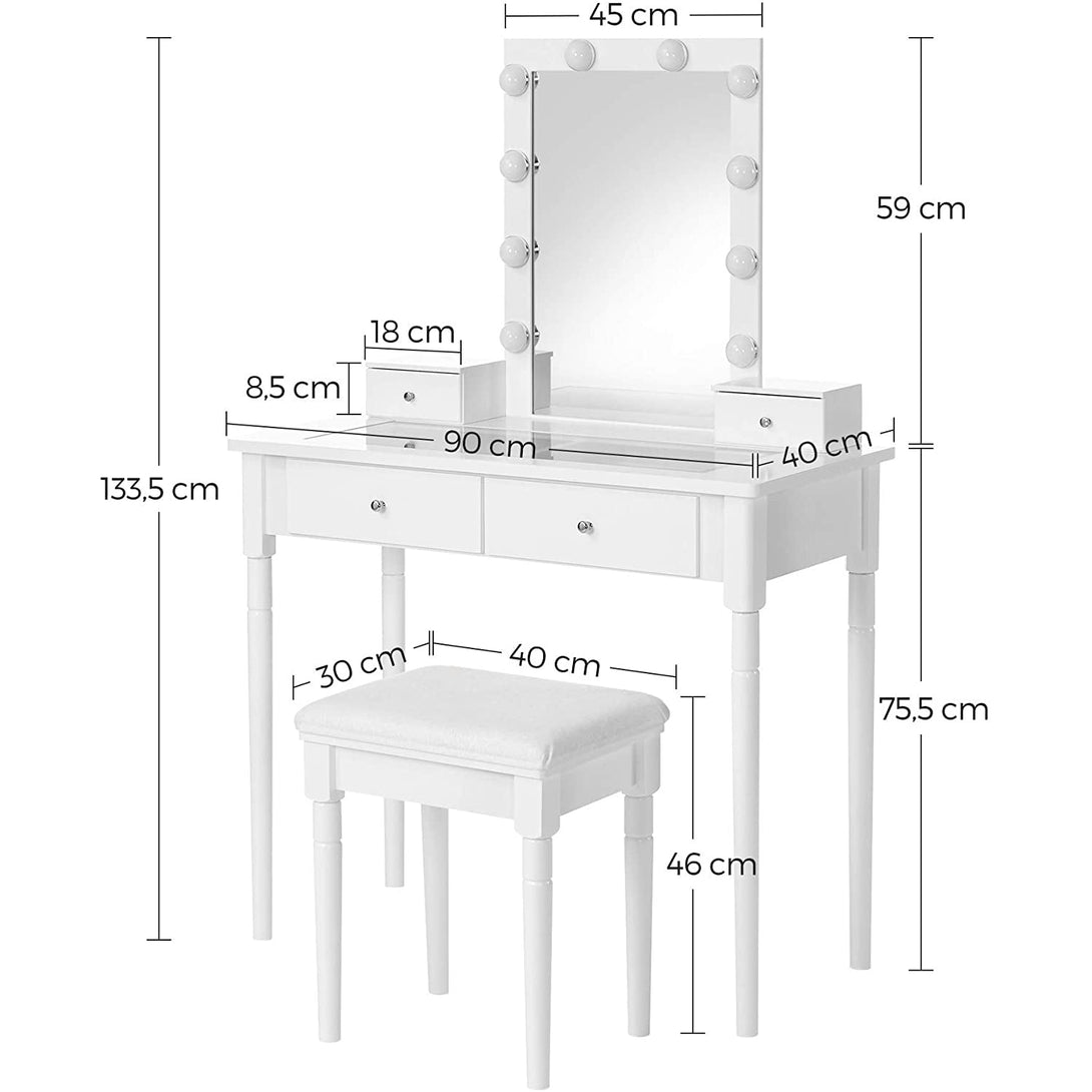 Súprava toaletného stolíka, 90 x 133,5 x 40 cm, biela-Vashome.sk