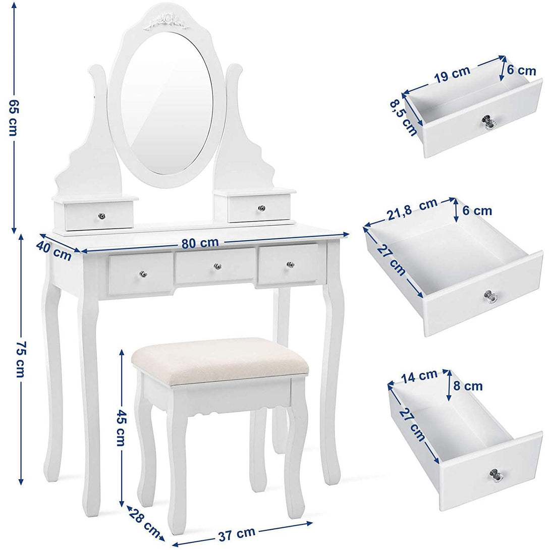 Súprava toaletného stolíka so zrkadlom, s 5 zásuvkami, biely-Vashome.sk