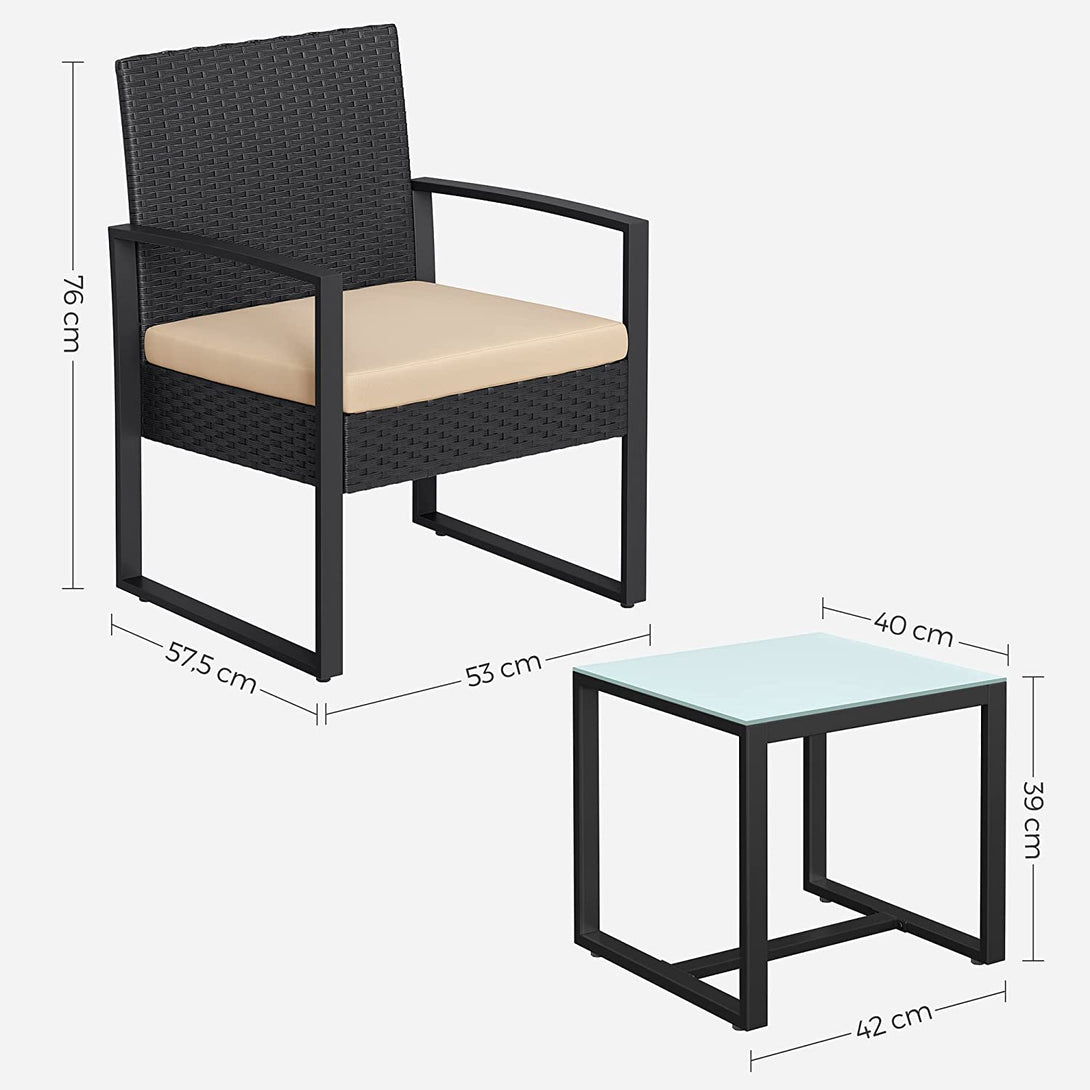 Súprava záhradného nábytku, 1 ks stôl a 2 ks stoličky, čierna, béžová-Vashome.sk
