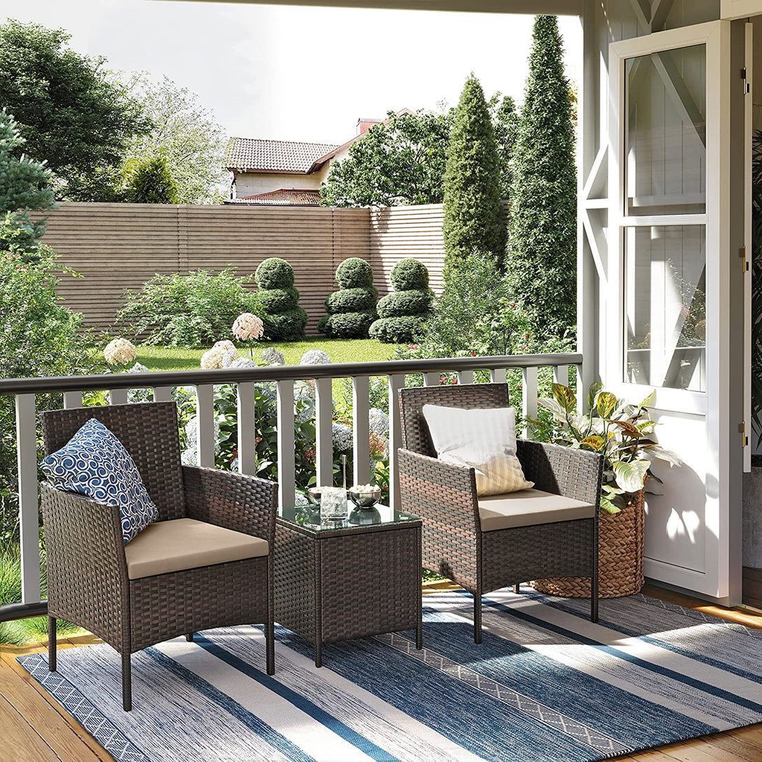 Súprava záhradného nábytku, 1 ks stôl a 2 ks stoličky na vonkajšiu terasu, hnedá-Vashome.sk