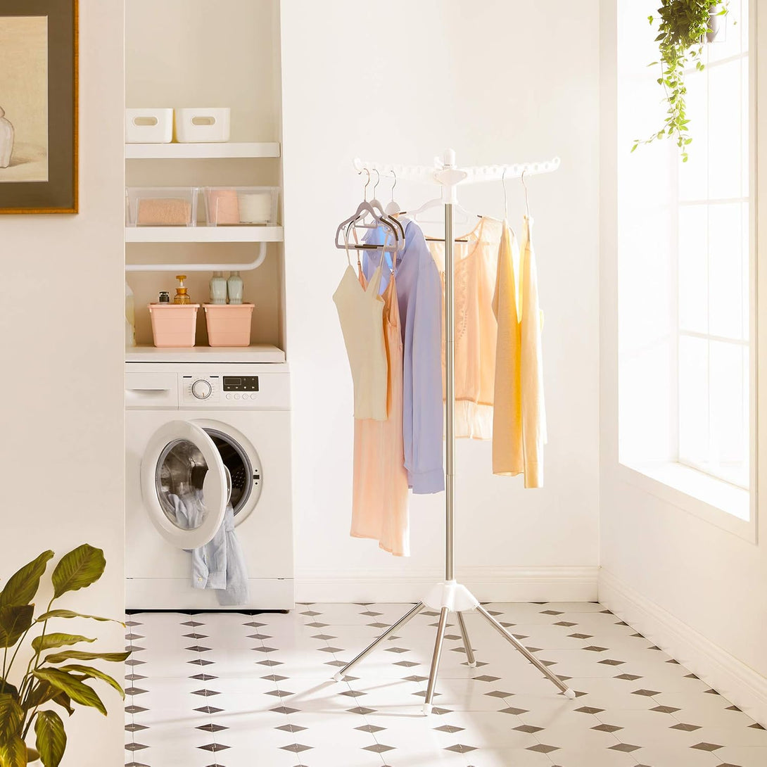 SONGMICS ruhaszárító, 3 forgatható kar vállfáknak fehér és ezüst színben-Vashome.sk