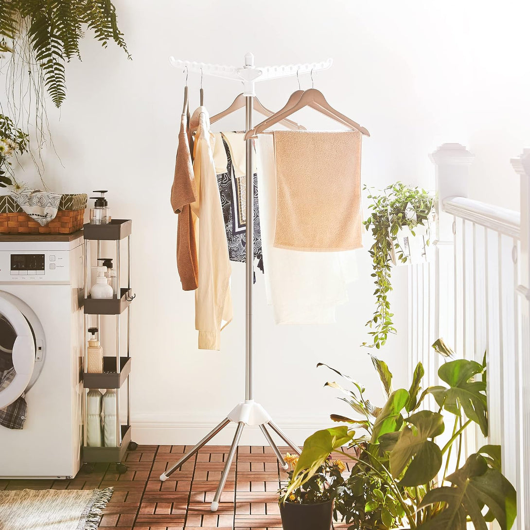 SONGMICS ruhaszárító, 3 forgatható kar vállfáknak fehér és ezüst színben-Vashome.sk