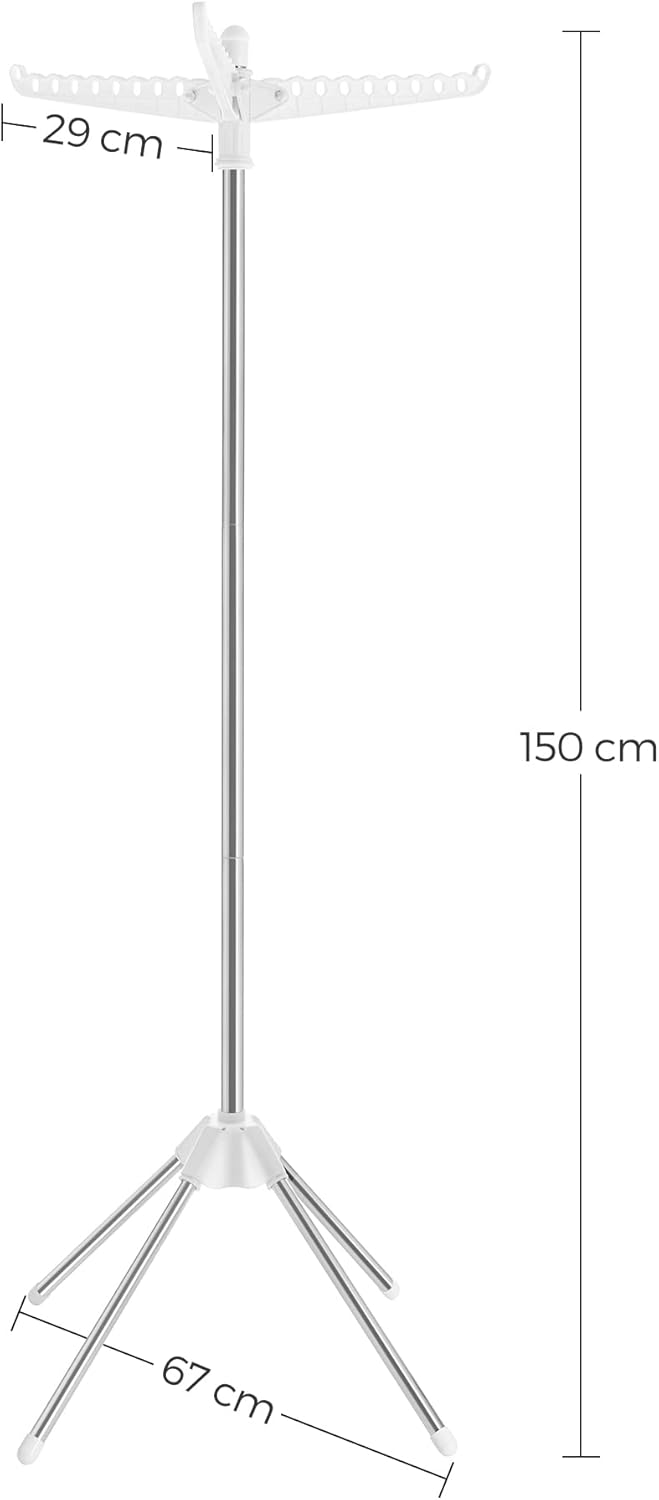 SONGMICS ruhaszárító, 3 forgatható kar vállfáknak fehér és ezüst színben-Vashome.sk
