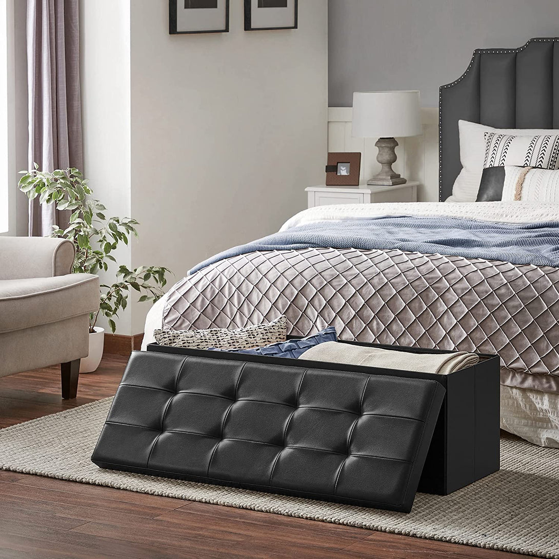 SONGMICS Skladací sedací box, otoman 120L, čierny, 110 x 38 x 38 cm-Vashome.sk