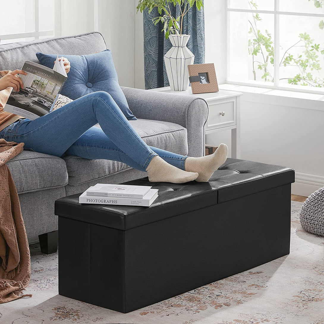 SONGMICS Skladací sedací box, otoman 120L, čierny, 110 x 38 x 38 cm-Vashome.sk