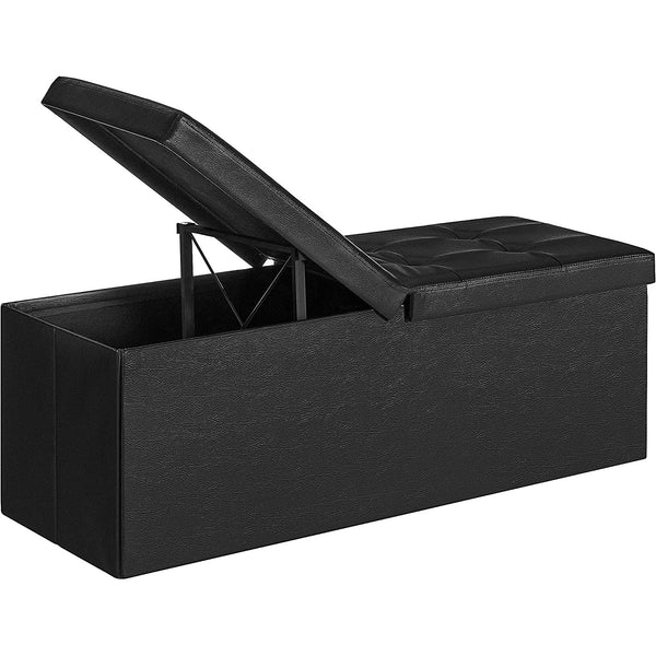 SONGMICS Skladací sedací box, otoman 120L, čierny, 110 x 38 x 38 cm-Vashome.sk