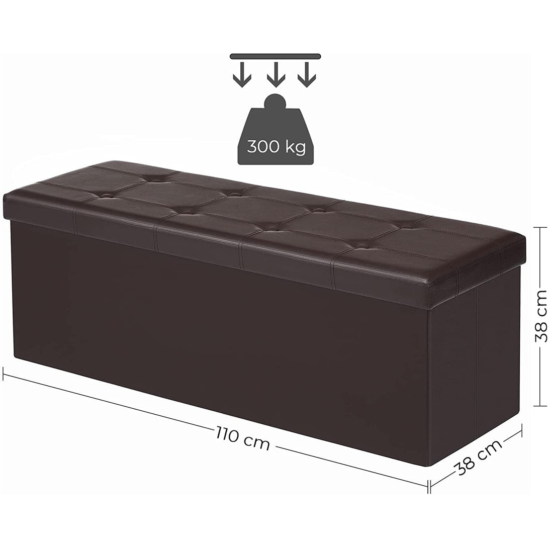 SONGMICS Veľká úložná lavica, max. nosnosť 300 kg, 110 x 38 x 38 cm, hnedá-Vashome.sk